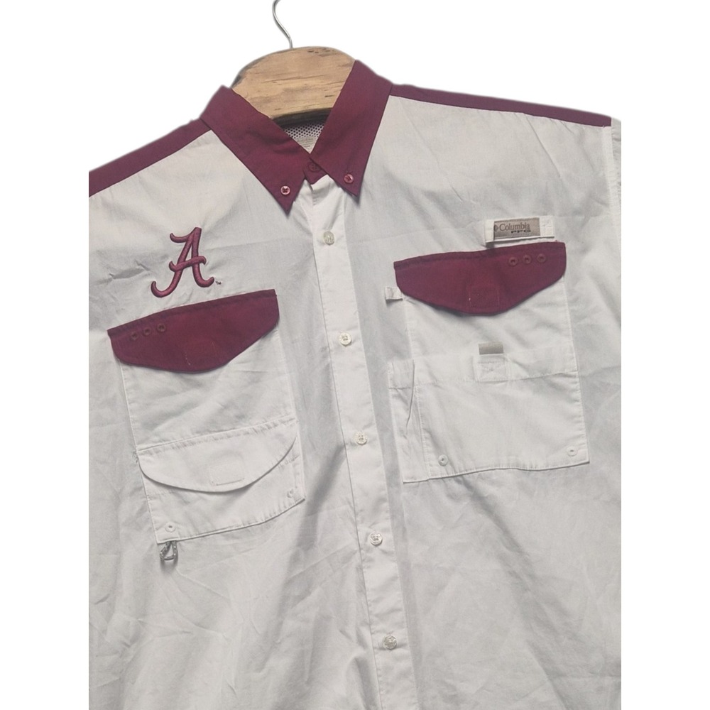 Columbia PFG Alabama Crimson Tide Tamiami Fishing Shirt White Crimson Mens XL